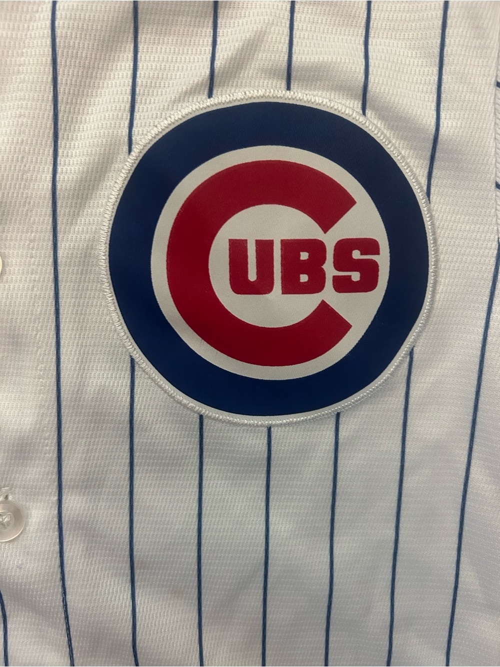 Majestic White Pinstripe Rizzo #44 Youth Baseball Jersey with Blue-Red Trim - Picture 4 of 9